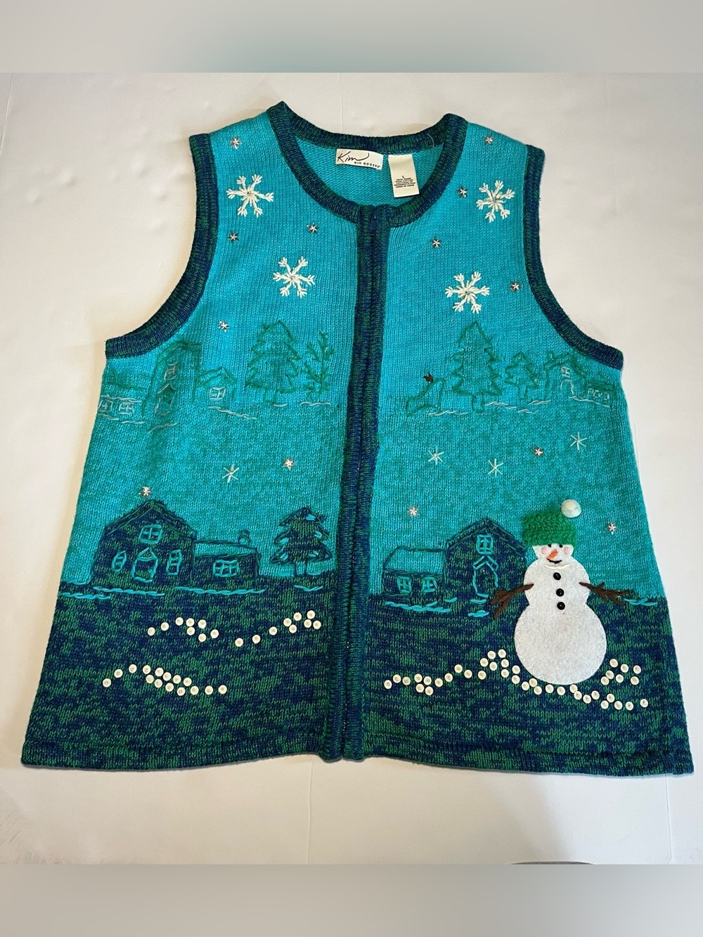 Vintage GrandmaCore Snowman Retro Knit Sweater Vest Womens Large~Kitschy
